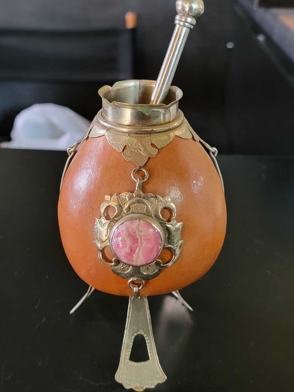 Gourd Mate with Metal Accents and Pink Stone